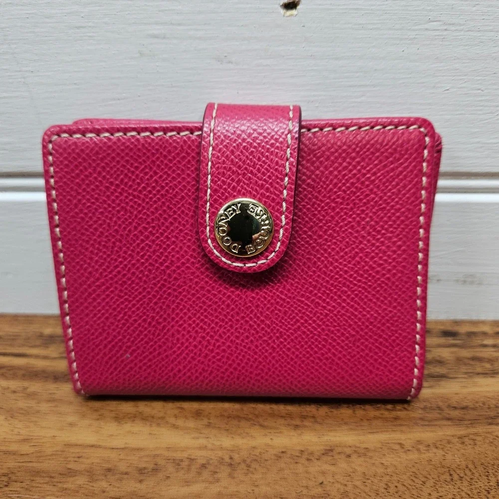 Dooney & Bourke Pink Pebble Grain Leather Small Bifold Snap Wallet